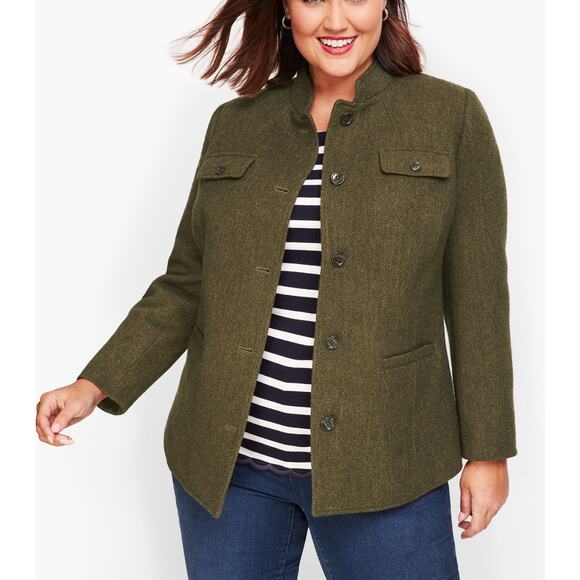Talbots Plus 16W Green Wool Blend Military Style Jacket Blazer Coat Utility - Picture 1 of 12